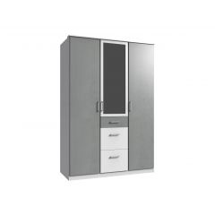 Click 154629 3 door wardrobe 135cm, 1 mirror, 3 drawers, white/concrete light grey