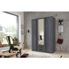 Duo2 T44484 3 door wardrobe 135cm, 1 mirror, 2 drawers, graphite/digi-steel